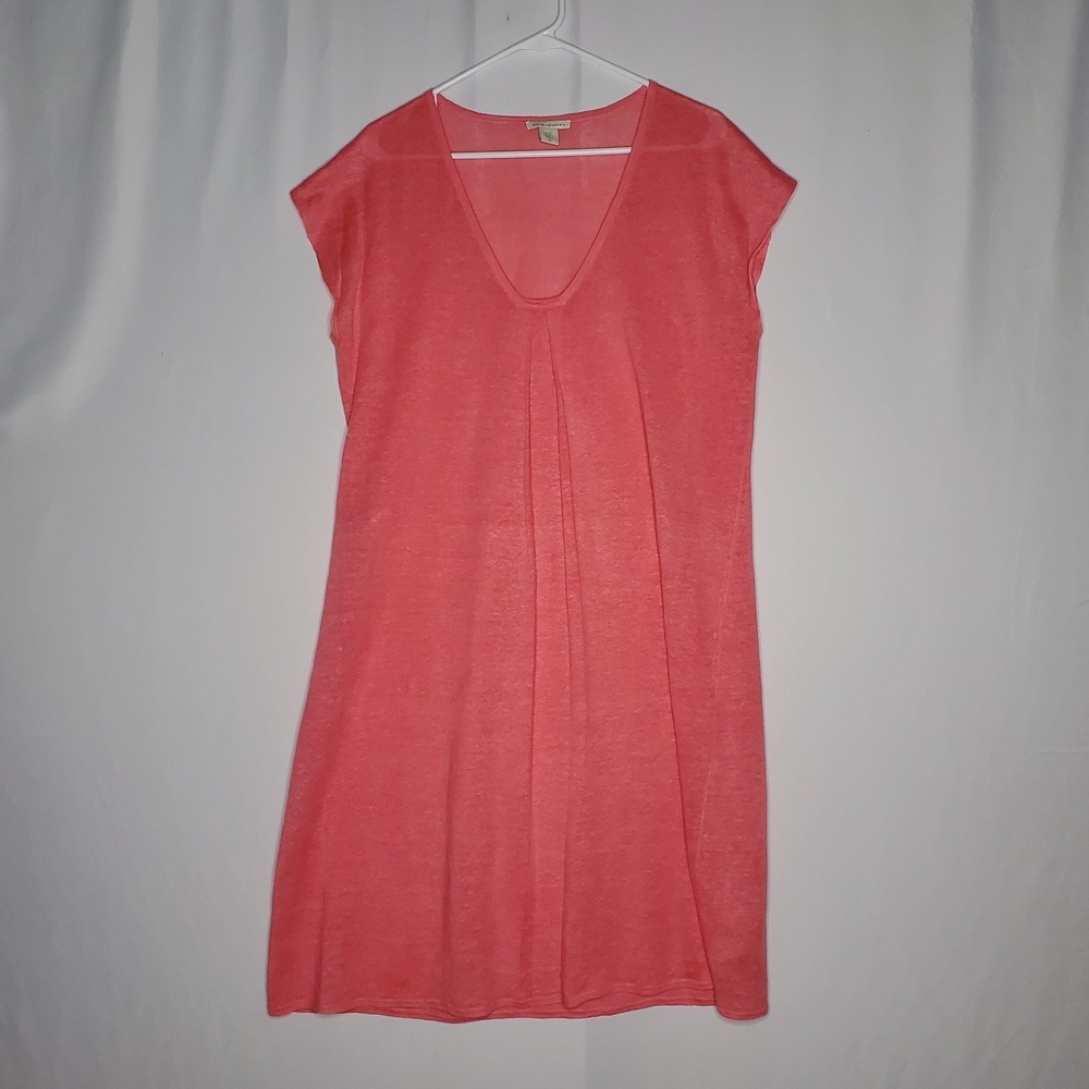 White + Warren Linen Dress XL Coral Sleeveless Lightweight V-Neck Beach Coastal